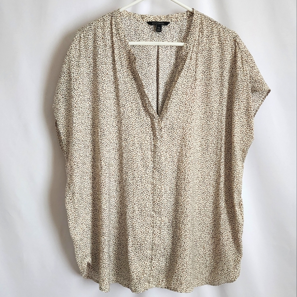 Banana Republic Cream Animal Print Button Down Blouse, Top, Shirt